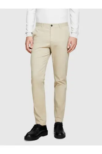 Erkek Streç Pamuklu Kemer Delikli Slim Fit Denim Chino Pantolon 324P4HJTSF03N-SIS65N - Krem - 10