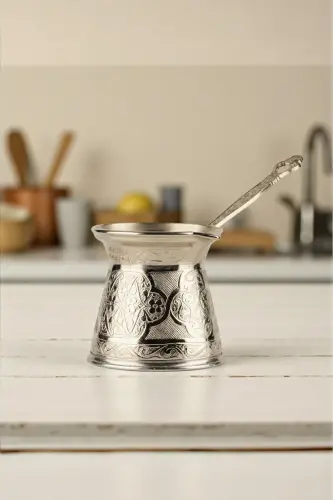 Desenli Döküm Cezve 4 Kişilik- İndüksiyonlu Ocaklara Uyumlu 170 Ml - Gümüş - 1