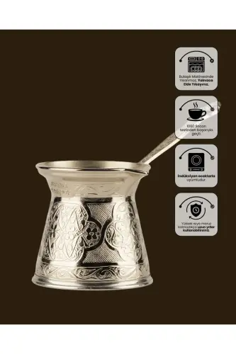 Desenli Döküm Cezve 4 Kişilik- İndüksiyonlu Ocaklara Uyumlu 170 Ml - Gümüş - 3
