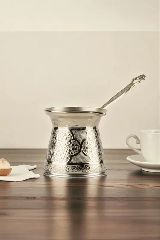 Desenli Döküm Cezve 4 Kişilik- İndüksiyonlu Ocaklara Uyumlu 170 Ml - Gümüş - 6
