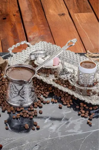 Desenli Döküm Cezve 4 Kişilik- İndüksiyonlu Ocaklara Uyumlu 170 Ml - Gümüş - 7