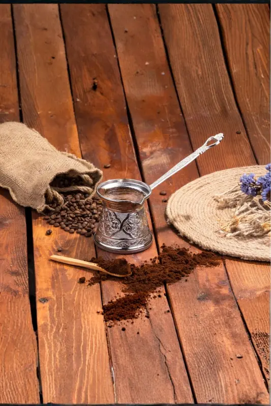 Desenli Döküm Cezve 4 Kişilik- İndüksiyonlu Ocaklara Uyumlu 170 Ml - Gümüş - 8