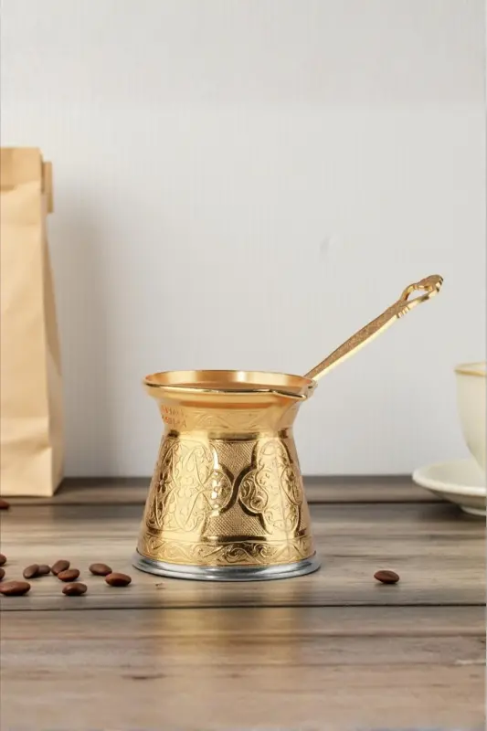 Desenli Döküm Cezve 4 Kişilik- İndüksiyonlu Ocaklara Uyumlu 170 Ml - Altın - 6
