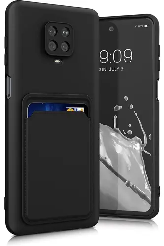 Redmi Note 9 Pro/9S Kılıf Kamera Korumalı Arkası Kartlıklı Cüzdanlı Kırmızı Tuşlu Siyah Silikon - Spike - 5