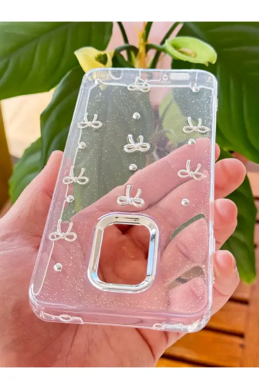 Redmi Note 9 Pro/9S Kılıf Fiyonk Desenli Şeffaf Simli Gümüş Kamera Çıkıntılı Parlak Kapak - Lensli Fiyonk - 6