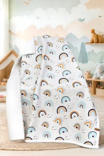 Fluffy Bebek Battaniyesi 80x100 Cm Gök Mavi Kundak Puset Çift Taraflı Koyun Tüyü Battaniye 100x80 - Açık Mavi 