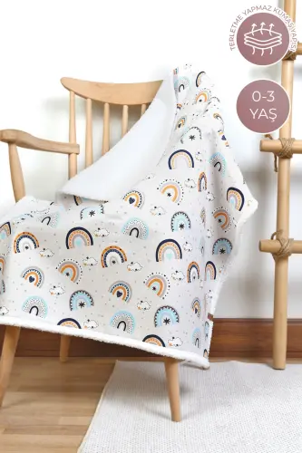 Fluffy Bebek Battaniyesi 80x100 Cm Gök Mavi Kundak Puset Çift Taraflı Koyun Tüyü Battaniye 100x80 - Açık Mavi - 4
