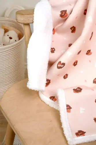 Fluffy Bebek Battaniyesi 80x100 Cm Ada Kundak Puset Çift Taraflı Koyun Tüyü Battaniye 100x80 - Açık Pembe - 4