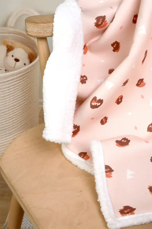 Fluffy Bebek Battaniyesi 80x100 Cm Ada Kundak Puset Çift Taraflı Koyun Tüyü Battaniye 100x80 - Açık Pembe - 4