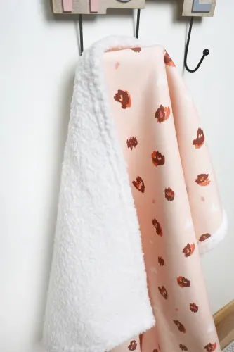 Fluffy Bebek Battaniyesi 80x100 Cm Ada Kundak Puset Çift Taraflı Koyun Tüyü Battaniye 100x80 - Açık Pembe - 6