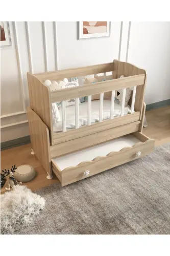 Çekmeceli Sallanır Anne Yanı Ahşap Bebek Beşiği Sonoma cradle - Bej - 8