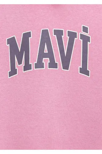 Logo Baskılı Kapüşonlu Pembe Sweatshirt 7610035-70973 - Pembe - 5