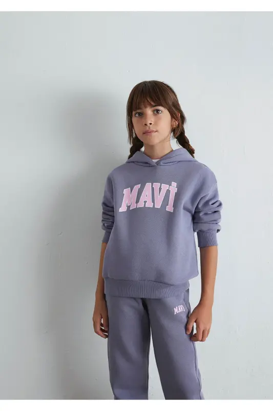 Logo Baskılı Kapüşonlu Mor Sweatshirt 7610035-88095 - Mor - 1