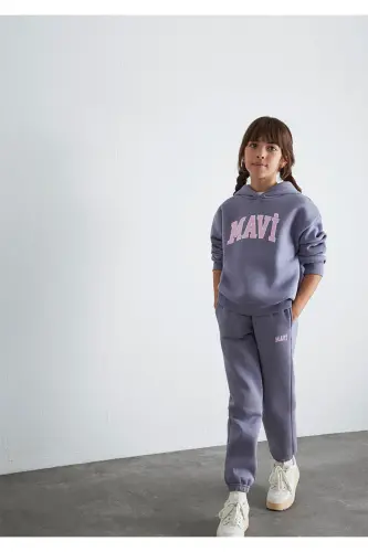 Logo Baskılı Kapüşonlu Mor Sweatshirt 7610035-88095 - Mor - 2