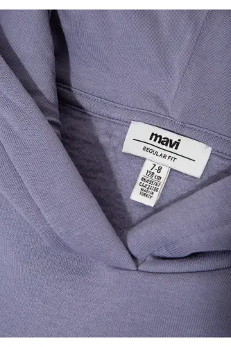 Logo Baskılı Kapüşonlu Mor Sweatshirt 7610035-88095 - Mor - 5