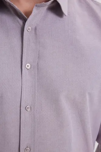 Modern Slim Fit Uzun Kollu Pamuklu Kolay Ütülenebilir Armürlü Gül Kurusu Erkek Gömlek - Gül Kurusu - 3