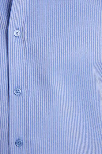 Modern Slim Fit Uzun Kollu Pamuklu Kolay Ütülenebilir Armürlü Saks Mavi Erkek Gömlek - Saks Mavi - 7