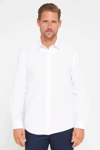 Modern Slim Fit Pamuklu Kolay Ütülenebilir Armürlü Erkek Gömlek - Beyaz - 7