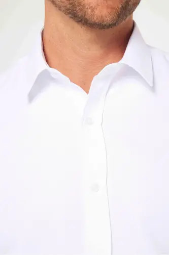 Modern Slim Fit Pamuklu Kolay Ütülenebilir Armürlü Erkek Gömlek - Beyaz - 4