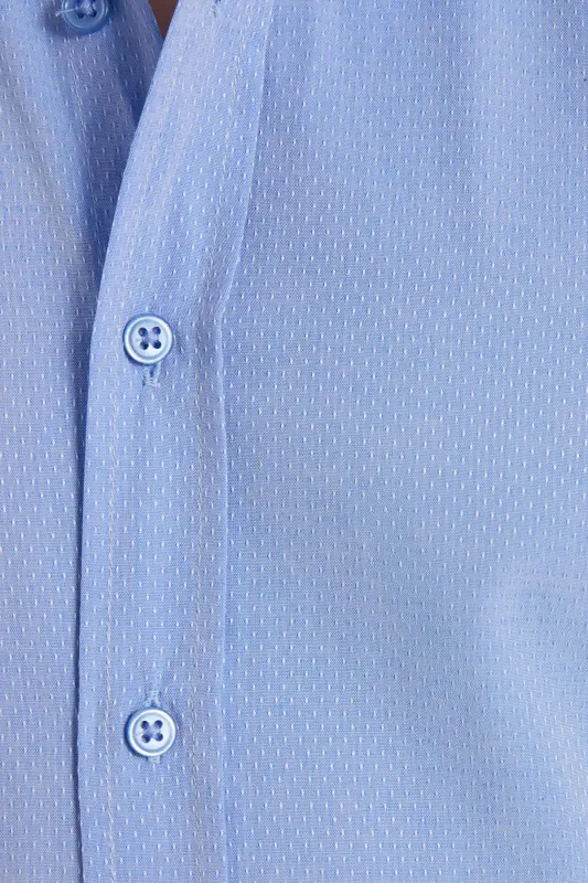 Erkek Modern Fit Dar Kesim Pamuklu Kolay Ütülenebilir Armürlü Mavi Gömlek - Mavi1 - 6