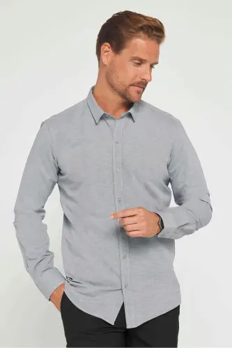 Modern Slim Fit Pamuklu Kolay Ütülenebilir Armürlü Erkek Gömlek - Gri 