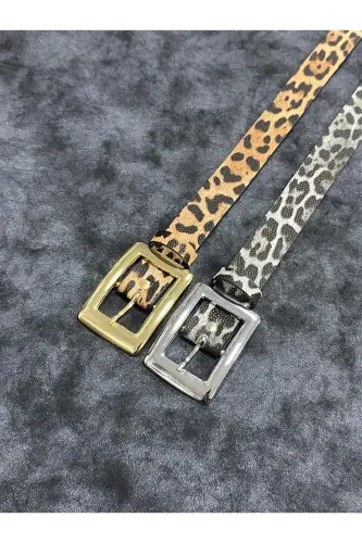 Kadın Kare Tokalı Leopar Detaylı 2'li set kemer - LEOPAR2^Lİ - 5