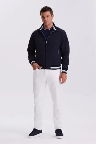 Lacivert Comfort Fit Dik Yaka Rahat Kesim Mevsimlik Mont 