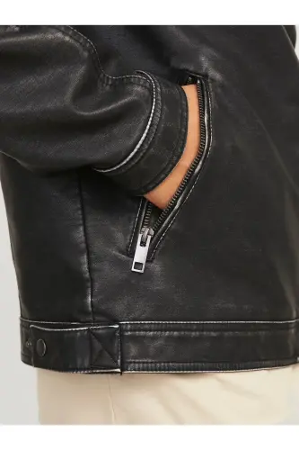 Jjewarner Jacket Noos Siyah Erkek Deri Ceket Eskitme Taşlanmış - Siyah55 - 5