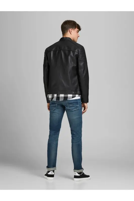 Jjewarner Jacket Noos Siyah Erkek Deri Ceket Eskitme Taşlanmış - Siyah32 - 3
