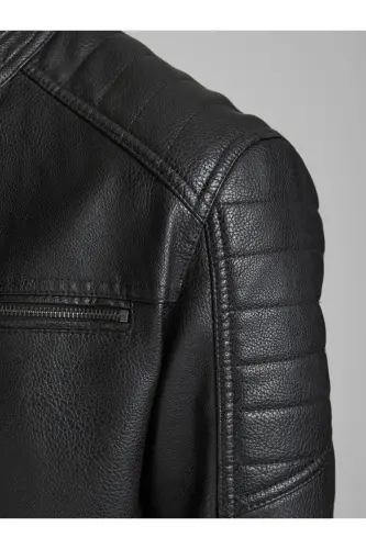 Jjewarner Jacket Noos Siyah Erkek Deri Ceket Eskitme Taşlanmış - Siyah32 - 4