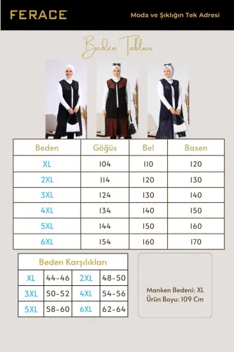Kadin Buyuk Beden Yelek Anne Uzun Ve Tasli Siyah - Siyah - FERACE (1)