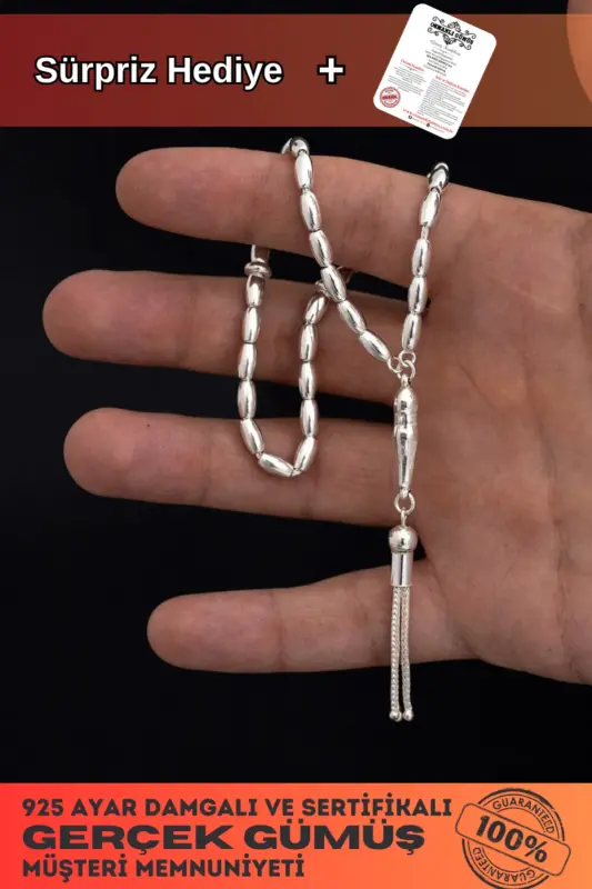 Gümüş Tespih Arpakesim Orta Bilek Boy 18gr - Gümüş 18gr - 1