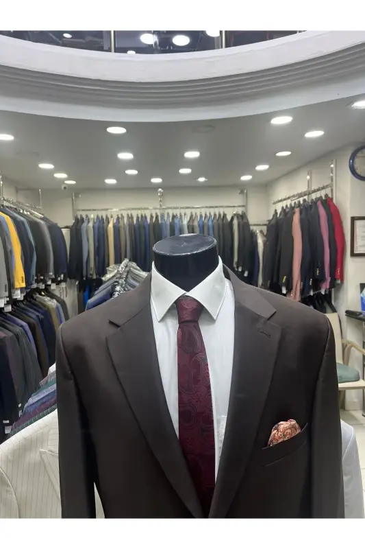 Blazer Metal Düğme Erkek Ceket - Kahverengi - 1