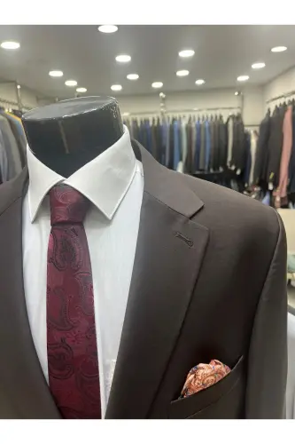 Blazer Metal Düğme Erkek Ceket - Kahverengi - MASSARO (1)
