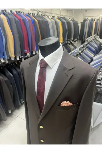 Blazer Metal Düğme Erkek Ceket - Kahverengi - 3