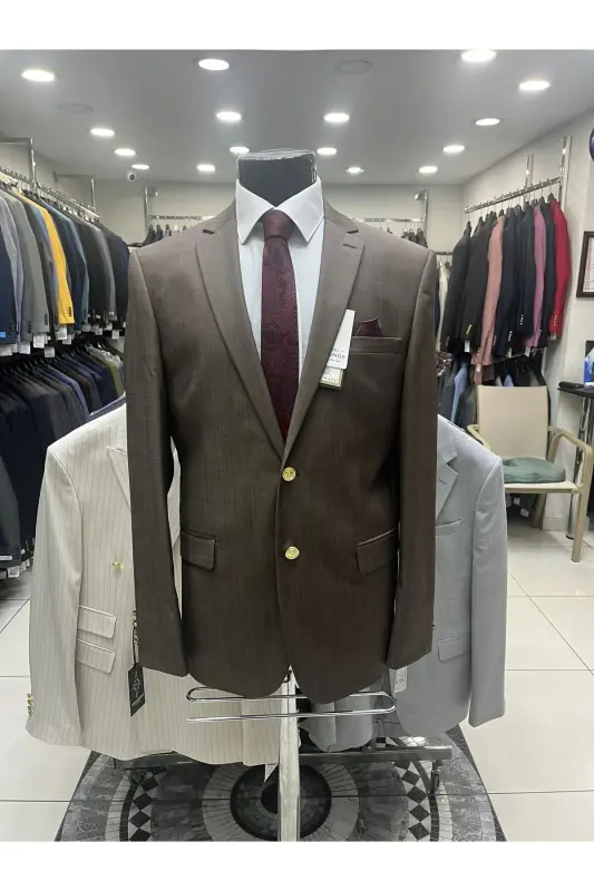 Blazer Metal Düğme Erkek Ceket - SUTLUKAHVE - 6