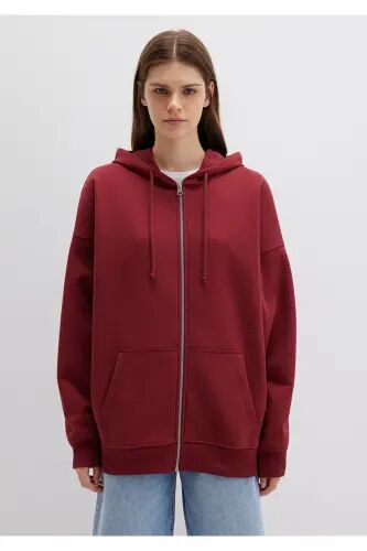 Kapüşonlu Fermuarlı Bordo Sweatshirt 1610221-85493 - Bordo-85493 - 1