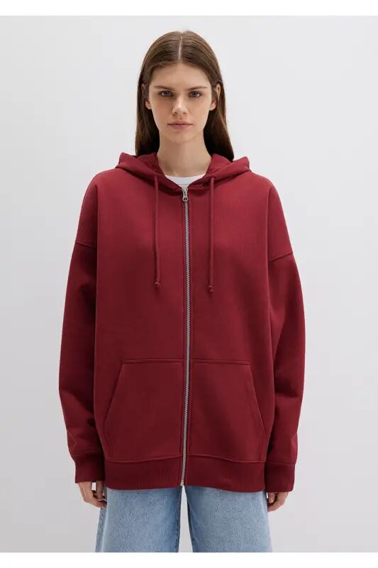 Kapüşonlu Fermuarlı Bordo Sweatshirt 1610221-85493 - Bordo-85493 - 1