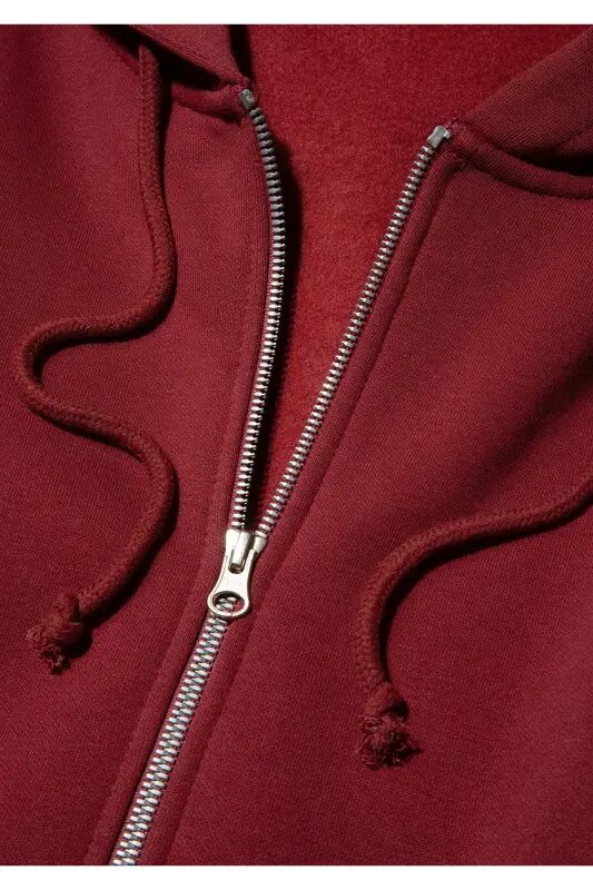 Kapüşonlu Fermuarlı Bordo Sweatshirt 1610221-85493 - Bordo-85493 - 4
