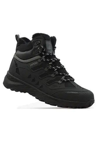 Erkek Siyah Watertight Su Geçirmez Trekking Kürklü Fermuarlı Bot 8075 - Siyah Buz 