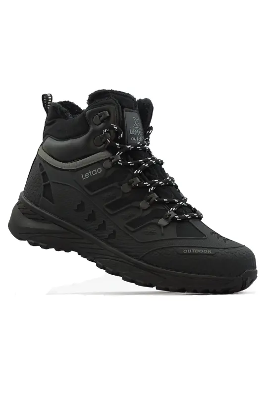 Erkek Siyah Watertight Su Geçirmez Trekking Kürklü Fermuarlı Bot 8075 - Siyah Buz - 1