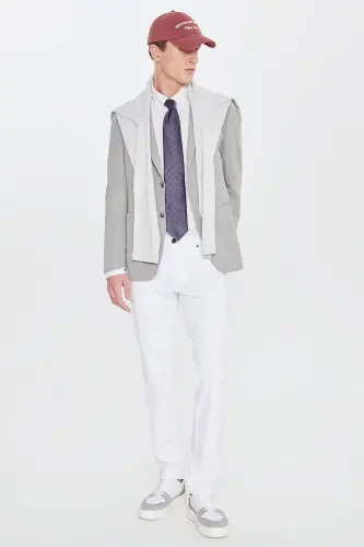 Erkek Gri Slim Fit Dar Kesim Mono Yaka Casual Ceket - Gri - 3
