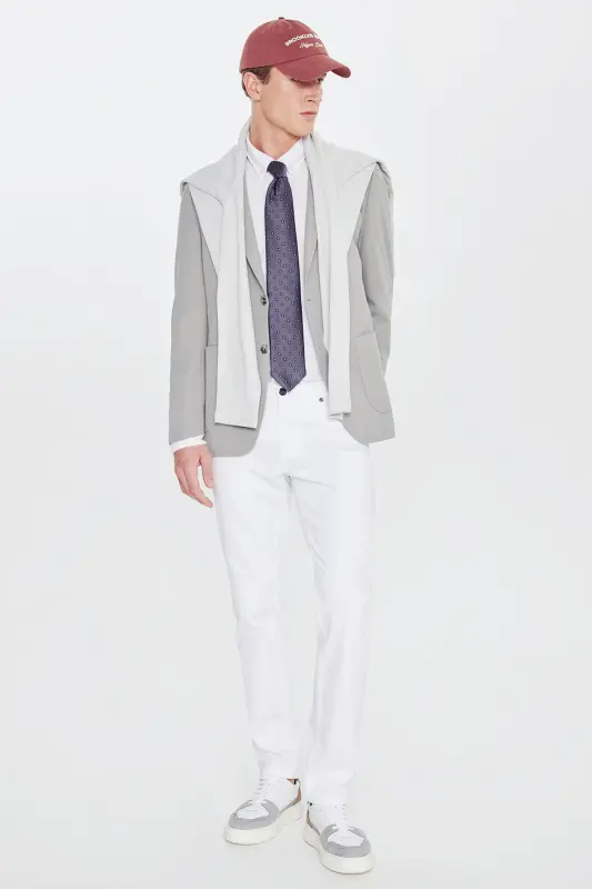 Erkek Gri Slim Fit Dar Kesim Mono Yaka Casual Ceket - Gri - 3