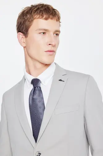 Erkek Gri Slim Fit Dar Kesim Mono Yaka Casual Ceket - Gri - 5