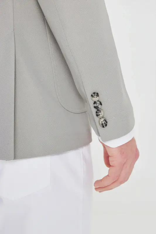 Erkek Gri Slim Fit Dar Kesim Mono Yaka Casual Ceket - Gri - 6