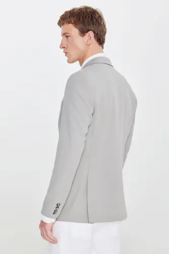 Erkek Gri Slim Fit Dar Kesim Mono Yaka Casual Ceket - Gri - 8
