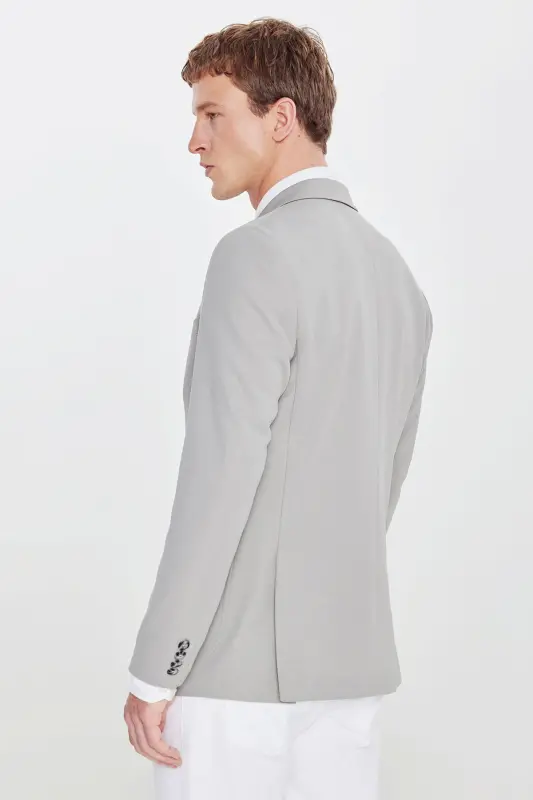 Erkek Gri Slim Fit Dar Kesim Mono Yaka Casual Ceket - Gri - 8