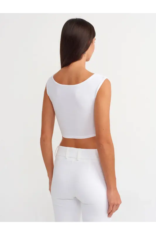 20869 Kayık Yaka Crop Top-Beyaz - Beyaz - 6