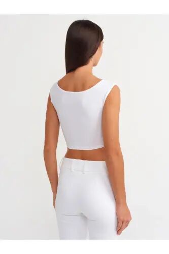 20869 Kayık Yaka Crop Top-Beyaz - Beyaz - 2