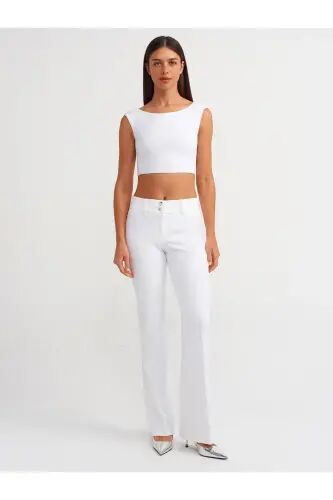 20869 Kayık Yaka Crop Top-Beyaz - Beyaz - 3